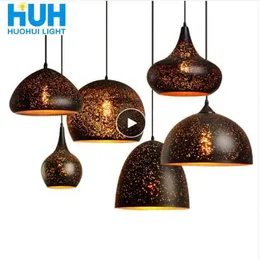 Vintage Pendant Lamp Iron Loft Nordic Porous Retro E27 Etsing Lampshade Bar Restaurant Lamp Industrial Wind Rust Pendant Lamp262p