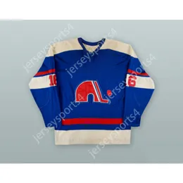 Niestandard 1973-74 WHA Andre Gaudette 16 Quebec Nordiques Blue Hockey Jersey New Top Sched S-M-L-XL-XXL-3XL-4XL-5XL-6XL