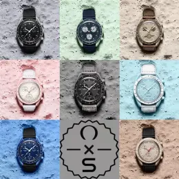 Biyokeramik Gezegen Ay Erkekleri İzler Tam Fonksiyon Moonswatch Quarz Chronograph Saat Misyonu Merkür 42mm Sınırlı Edition Master Wristwatches Y0YH#