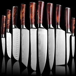 Nouveau chef de manche rouge lnife set profession japonais couteaux couteaux laser eamascus motif net santoku cleaver découpage utilitaire boni224h