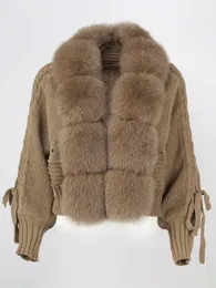 Pele feminina pele sintética OFTBUY inverno feminino casual gola de pele de raposa real moda curta quente solta jaqueta de malha com casaco de pele natural 231208