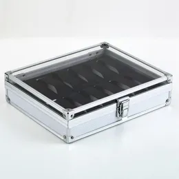 Moda caixa de metal com 12 slots de grade exibição para relógio de pulso organizador caixa de jóias wj11 caixas de armazenamento bins262r