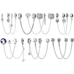 100 ٪ 925 Sterling Silver Flower Safety Chair charms Beads Plata de Ley DIY Bracelet Bracelet Presant Fashion Gine Jewelry