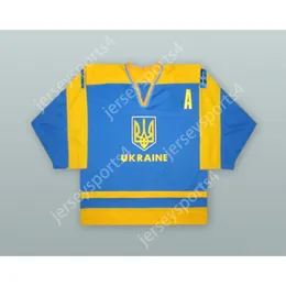 Anpassad Vadim Shakhraychuk 10 Ukraina National Team Blue Hockey Jersey New Top Stitched S-M-L-XL-XXL-3XL-4XL-5XL-6XL