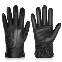Перчатки с пятью пальцами BISON DENIM Кожаные перчатки из овчины для мужчин Зимние теплые кашемировые спортивные перчатки с сенсорным экраном для бега Велоспорта Вождение лыж 231208