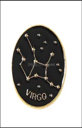 Pins Brooches Jewelry Twee Constellations Round Brooch Pin Gold Letters Circle Alloy Cor Badges Women Backpack Sweater Bag Hat Clo3133327