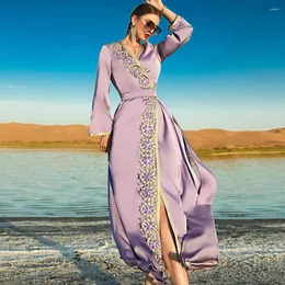 Этническая одежда Абая Турция Ислам Пакистанский Мусульманин Элегантный Фиолетовый Рамадан Кафтан Дубайский халат Femme Musulmane Роскошные платья