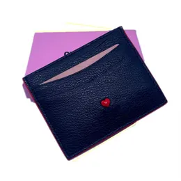 Szczupły identyfikatory Portfera Klasyczna czarna czarna wysokiej jakości prawdziwa skóra mini czerwona love karta kredytowa Nowa moda bank C243J