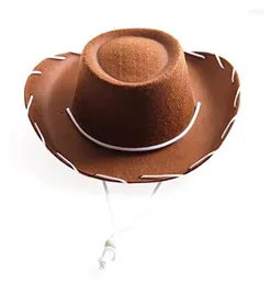 Berets Crianças Marrom Vermelho Feltro Woody Cowboy Hat Ajustável Western Big Brimmed CowboyBerets Oliv227877859