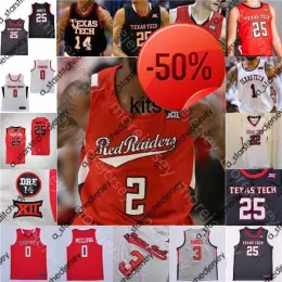 Camisas de basquete personalizadas 2022 Texas Tech Basketball Jersey NCAA College Adonis Arms Marcus Santos-Silva Mylik Wilson Sardaar Calhoun Daniel