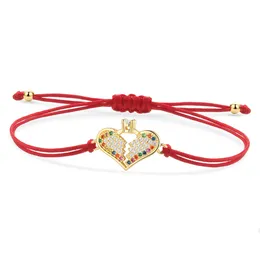 أساور سحر متعددة الألوان CZ Crystal Love Peach Heart Crown Bracelet Women Fashion Red String Blue Purple Cord Jewelry لها