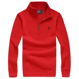 Polo da uomo di design senior, maglione di lana, camicia Ralph, spessa mezza cerniera, collo alto, caldo, pullover ricamato Lauren, cavallino, casual, felpa bianca da abbinare