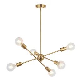 Lustre Sputnik moderno Iluminação 6 Luzes Lustre de latão escovado Meados do século Iluminação pendente Luminária de teto dourada para H257W