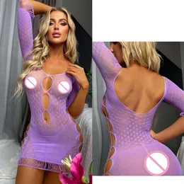 Y2K Sexy Fishnet Bodysuit Transparent Sex Women Mesh Hollow Out Bodycon Mini Dress Fashion Exotic Lingerie sexy