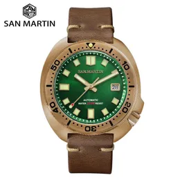 San martin abalone bronze mergulhador relógios masculino relógio mecânico luminoso resistente à água 200m pulseira de couro elegante relojes 2107282698