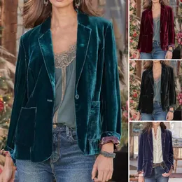 Women's Suits Long Sleeve Office Blazer Big Pockets Single Button Women Coat Autumn Winter Golden Velvet Lapel Suit Jacket Workwear