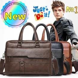 Briefcases Men's Briefcase Bag High Quality Business Famous Brand PU Leather Shoulder Messenger Bags Office Handbag 14 inch Laptop bag 231208