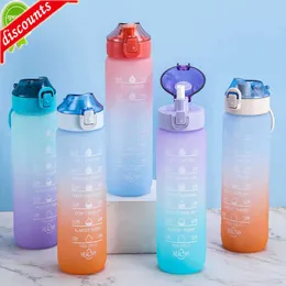 Upgrade 1 Liter Motivational Water Bottle With Straw with Time Marker Leakproof Sports Water Bottle for Gym Camping Tour