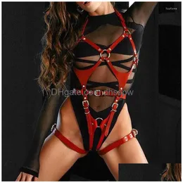 Garter Sexiga kvinnor Red Fl Body Harness Belt Rand Bondage Lingerie Set Leather Punk Gothic Harajuku Suspeners Drop Delivery Apparel Dhzkk