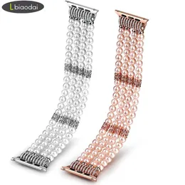 Damsmycken Rem för BPPLE Watch Band 38mm 40mm IWATCH 4 3 Band Watch Strap 42mm 44mm Imitation Pearl Armband Watchband T1906243o