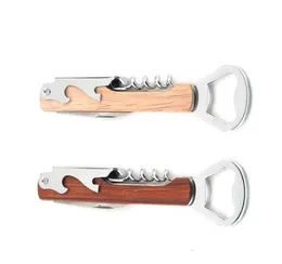 Stainless Steel Hand-Held Deluxe Bottle Opener Wood Handle Wine Openers Corkscrew Double Hinged Waiters Wine Bottle-Opener SN6303