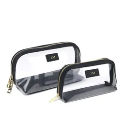 Custodie per borse per cosmetici Borsa da viaggio personalizzata in vera pelle Set Custodia per pennelli per trucco impermeabile PVC trasparente portatile TPU 231208