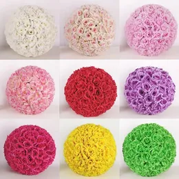 16" 40CM Big Size Kissing Balls Artificial Encryption Rose Silk Flower Ball Ornament for Wedding Festival Celebration Decoration