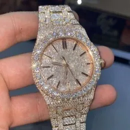 Индивидуальные часы Vvs1 с муассанитом и бриллиантами в стиле хип-хоп, автоматические мужские и женские часы ручной работы с муассанитом и браслетом из нержавеющей стали