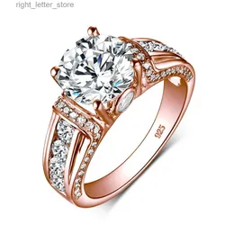 Med sidor Stones Real 925 Sterling Silver Moissanite Ring 2CT Rose Gold Plated Women's Jewelry 2022 Tillbehör Jubileumsgåva till flickvän YQ231209