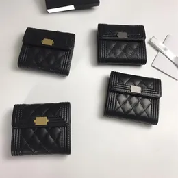Womens Designer Sac Boy Card Holder Wallet Black Coin Purse Caviar Leather Calfskin Lambskin Antik Gold Silver Metal Hardware TR2437