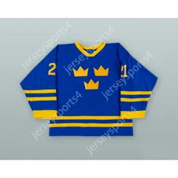 Custom BLUE PETER FORSBERG 21 SWEDEN NATIONAL TEAM HOCKEY JERSEY NEW Top Stitched S-M-L-XL-XXL-3XL-4XL-5XL-6XL