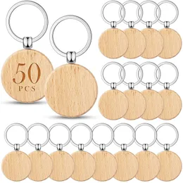 Nyckelringar lanyards 50st runda träkedjor Träkedjakedjor för att måla personliga nyckelringar DIY -taggar Key Craft 231208