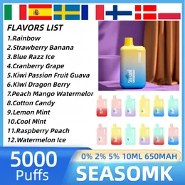 SEASOMK 5000 Züge Einweg-Vape 12 Flavour Puff 5000 E-Zigarette 1,2 Mesh-Spule 650 mAh Typ C 10 ml Kapazität Gerät Vape Pen 0 % 2 % 5 % vorgefüllte Pod-Puff-Riegel im Vergleich zu BANG DE 8500