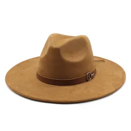 9.5cm Big Brim Suede Top Hat الخريف الشتاء الجديد الأسود البريطاني الرجعية الأوروبية الأمريكية في الهواء الطلق موسيقى الجاز فيدورا قبعات Western Love Cap