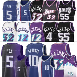 2024 De'aaron Fox Sacramentos King Basketball Courmeys Domantas Sabonis Chris Jason Webber Williams Retro Black Jerseys Shirt John Karl Stockton Malone