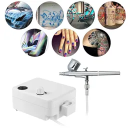 Airbrush Tattoo levererar färg spray pistol professionell mini luftkompressor set gravitation foder borstpaket för konstmålning 100250v 231208