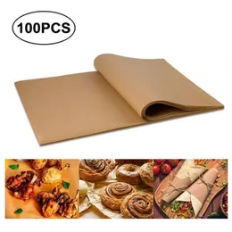 100 PCS Folhas de papel pergaminho pré-cortadas e não branqueadas para assar folha de biscoitos antiaderente TB Y200612206B