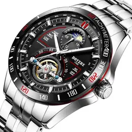 BOYZHE wengle Nuovi orologi meccanici Automatici da uomo Hollow cinturino in acciaio impermeabile Tourbillon luminoso Finestra prospettica automatica 243N