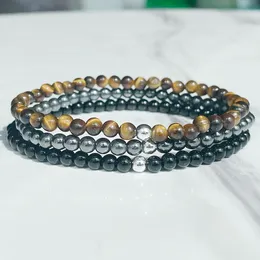 MG2020 4 MM Black Onyx Tigers Eye Hematite Bracelet Set Womens Mini Gemstone Wrist Mala Jewelry