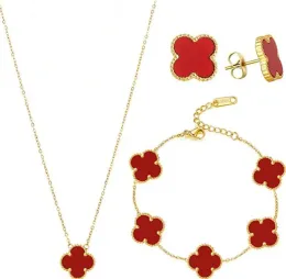 Never Fade Jewelry Sets Pendant Fashion Earring Bracelet Necklace Four Leaf Clover Lucky Set Wedding Women Jewelry Sets with box