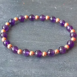 MG1968 6 MM Amethyst & Untreated Copper Wrist Mala Bracelet Master Healer Energy Protection Crystal Gemstone Jewelry