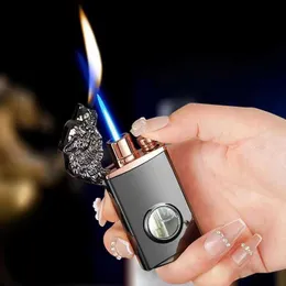 Ny Creative Wolf Head Double Flame Lighter Straight + Open LED -ljus Synlig Transom Uppblåsbar mäns gåva