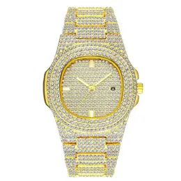 Модные мужские и женские часы Diamond Iced Out, дизайнерские часы, 18-каратное золото, нержавеющая сталь, кварцевый механизм, мужской женский подарок, Bling Wristwat2660