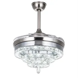 LED kristal fan ışıkları oturma odası yatak odası restoranı için görünmez Modern tavan hayranları 42 inç uzaktan kumanda 3255