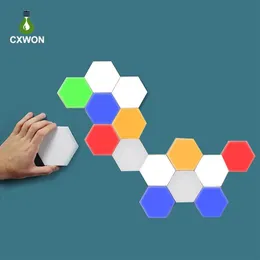 Diy colorido sensível ao toque lâmpada quântica led hexagonal luz da noite conjunto magnético lâmpada de parede modular para casa decor236t