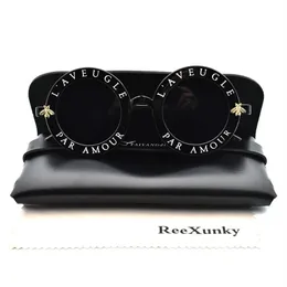 Güneş gözlüğü moda unisex yuvarlak retro kadınlar vintage gözlükler daire klasik arı mektubu güneş erkek tonları visor oculos topsunglasses245p