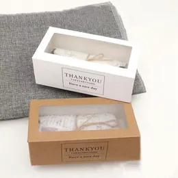 50 Stück Dankeschön-Geschenkboxen Kraftpapier weiße Schubladenform Kuchenpapierbox mit durchsichtiger Fenster-Display-Verpackung für Bäckerei343v