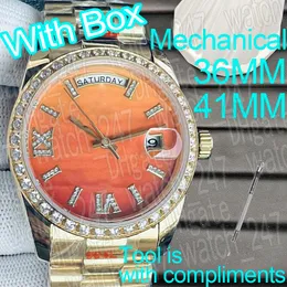 Luxury Designer Watches For Men Week Date Gold Diamond Automatic Watch 36mm 41mm rostfritt stål Watchband Crystal Dial Lysande vattentät superclone -present