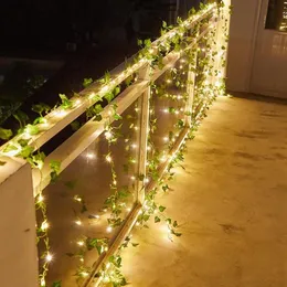 سلاسل 10 5 2M Fairy Wedding Ivy Leaf Vine String Light Solar Green Leaves Laveg