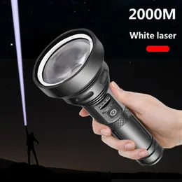 2000 metros 20 000 000LM Potente linterna LED con láser blanco Antorcha con zoom Luz dura Autodefensa 18650 26650 Batería Lantern2480